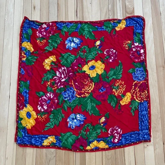 Vintage Liz Claiborne Multicolor Floral Silk Scarf - Picture 3 of 11